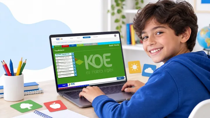 Niño practicando inglés en la plataforma KOE Kids