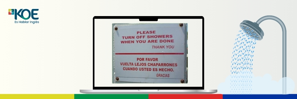 Cartel de baño con la traducción vuelta lejos chaparrones